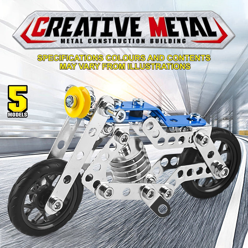 Metal Erector Set Motorcycle STEM Building Kit, 139 Pieces for Kids Age 8+, 5-in-1 Multi-Shape Motorbike Construction Model Toy, STEAM Educational Engineering Gift for Boys Girls Teens