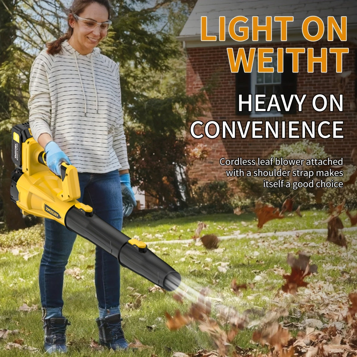 High Power Cordless Leaf Blower - 580CFM / 160MPH, 6-Speed, 4.0Ah Battery & Fast Charger - Extension Nozzle & Ergonomic Handle - Lawn, Yard, Snow & Pet Hair - Yellow