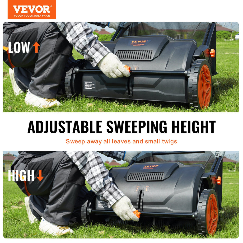 Push Lawn Sweeper 21-Inch Leaf & Grass Collector with 3.5 cu.ft. Bag, 2 Spinning Brushes, Adjustable Height, Heavy Duty Steel & Rubber Wheels – Cleans Leaves, Clippings & Debris Fast