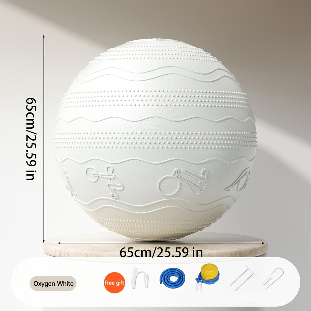 Yoga Exercise Stability Ball 65cm Non-Slip Textured PVC with Air Pump for Balance Training Core Strength & Stretching Home Gym & Office Chair – Green White Brown
