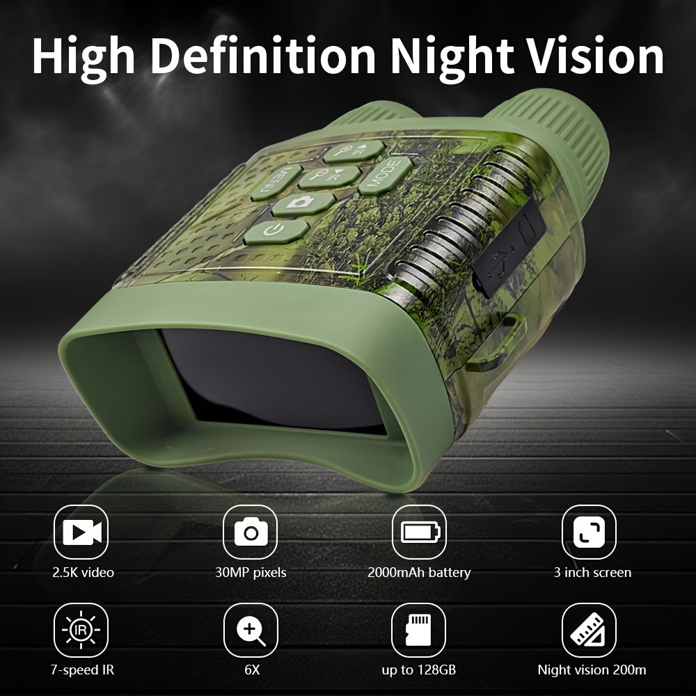 Night Vision Goggles 2.5K HD Binoculars – 3-Inch HD Screen, 6X Digital Zoom, 7-Level Infrared Light, 2000mAh Battery, Video & Photo for Hunting, Wildlife Observation & Outdoor Night Use