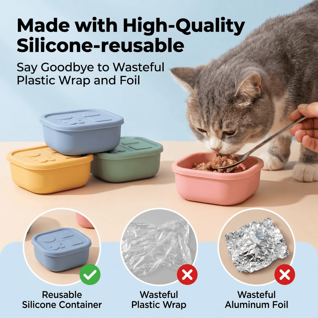 Silicone Pet Food Can Lid & Storage Container – Airtight Reusable Wet Food Sealer for 3oz Dog & Cat Food Cans, Keeps Food Fresh in Fridge, 5 Colors: Purple, Blue, Pink, Green, Yellow