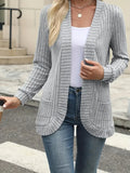 Women's Elegant Open Front Cardigan Long Sleeve Pleated Solid Color Sweater - Soft Suede-Feel Layering Piece for Fall Winter Office Casual Daily Wear