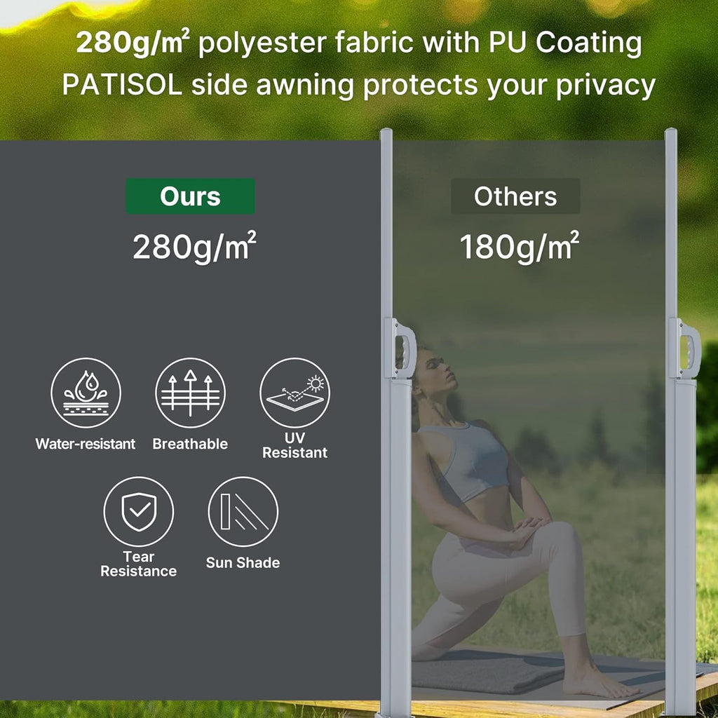 Retractable Side Awning Patio Privacy Divider 118"/236" x 71" Water & UV Resistant 280g/m² PU Polyester Aluminum Frame for Garden Backyard Balcony Terrace & Office – Space-Saving Folding Wind Screen