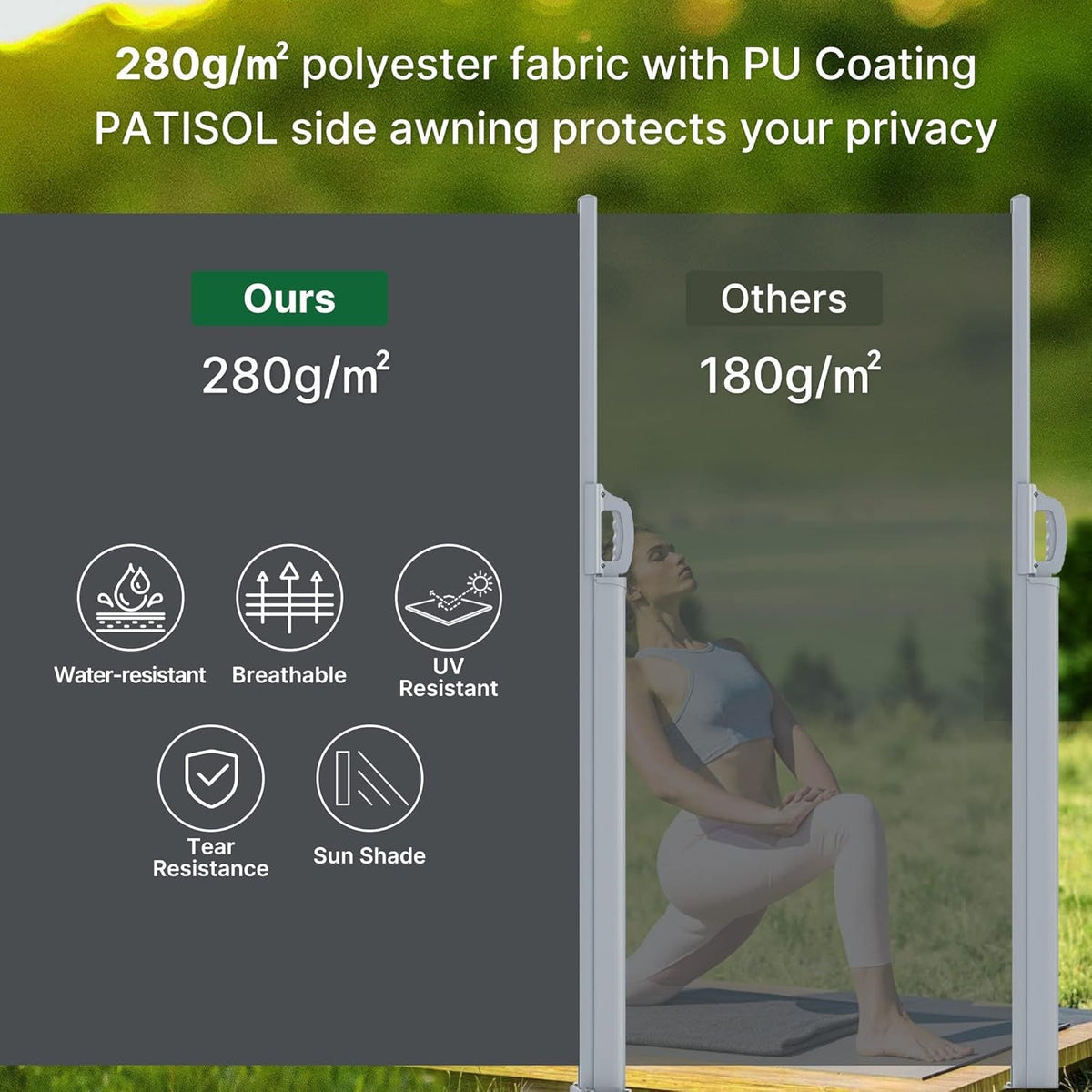 Retractable Side Awning Patio Privacy Divider 118"/236" x 71" Water & UV Resistant 280g/m² PU Polyester Aluminum Frame for Garden Backyard Balcony Terrace & Office – Space-Saving Folding Wind Screen