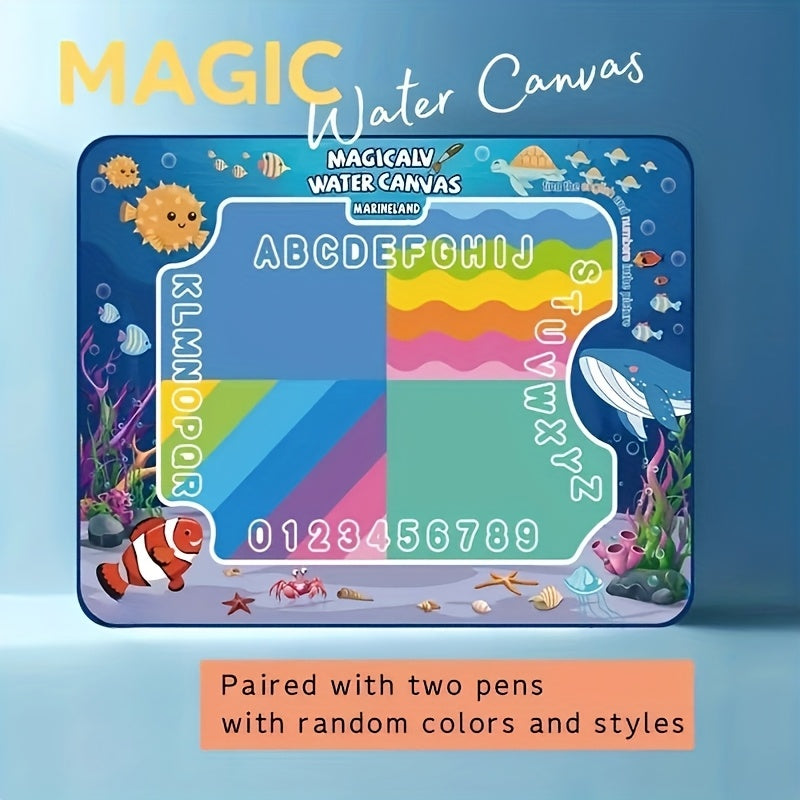 Water Drawing Mat for Kids, Reusable Magic Painting Canvas, Mess-Free Art Toy Set for Ages 3+, Large 80x60cm, Ocean Animal Designs, Gift Box