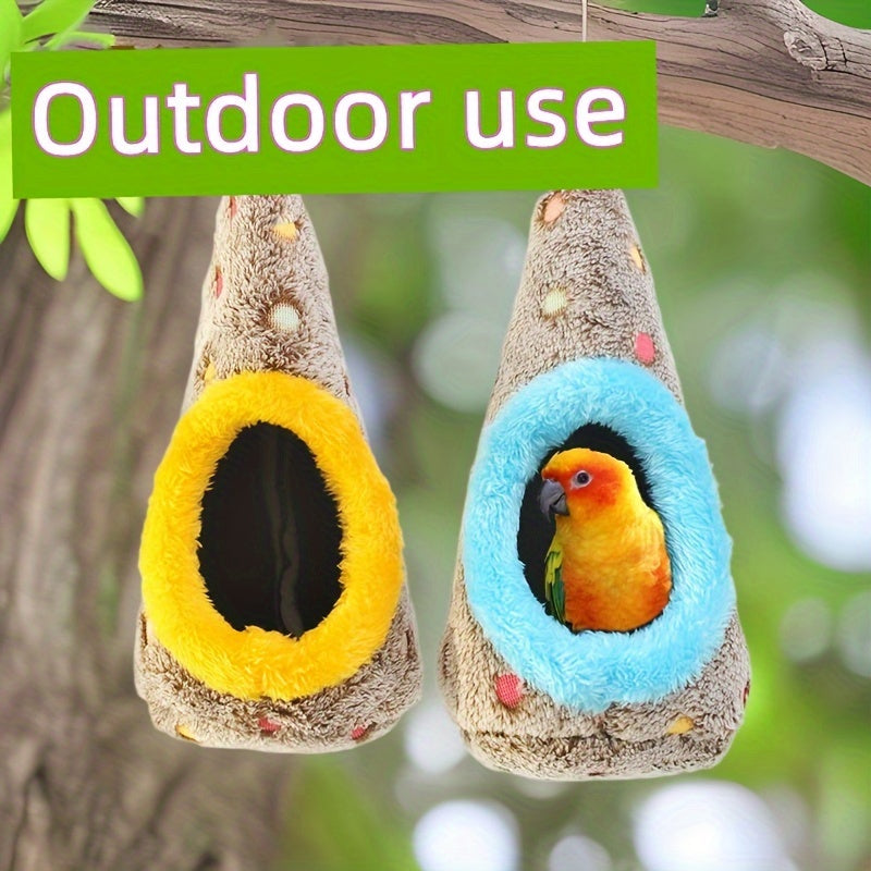 Egg-Shaped Hanging Bird Nest - Warm Enclosed Parrot Nest for Bird Cage for Cockatiels, Lovebirds, Parakeets, and Budgies - Cozy Bird Sleeping House Hideout, No Battery Required, Blue/Yellow