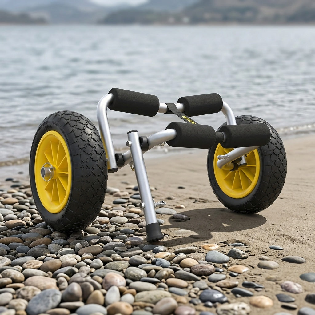 Bonnlo Portable Kayak Trolley Cart, Collapsible Cast Aluminum Alloy with 10" Solid Wheels - Fits Canoes, Paddle Boards, Jon Boats, Float Mats & Watercraft Transport