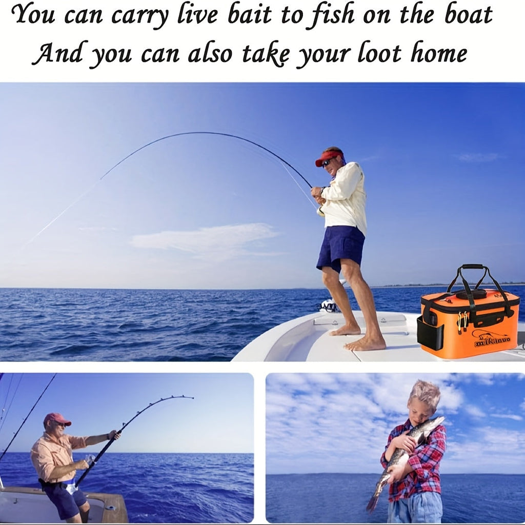 25L Foldable Fishing Bucket, Collapsible EVA Live Fish Bait Container – Portable Multifunctional Outdoor Fish Keeper Bag for Carp & Freshwater Fishing, Gift for Men (Blue/Orange)