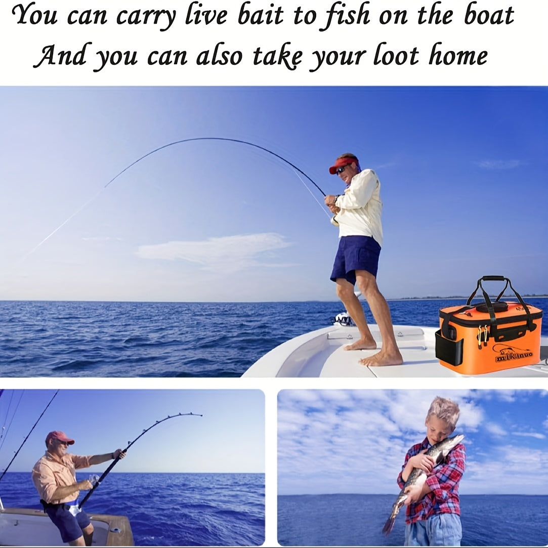 25L Foldable Fishing Bucket, Collapsible EVA Live Fish Bait Container – Portable Multifunctional Outdoor Fish Keeper Bag for Carp & Freshwater Fishing, Gift for Men (Blue/Orange)