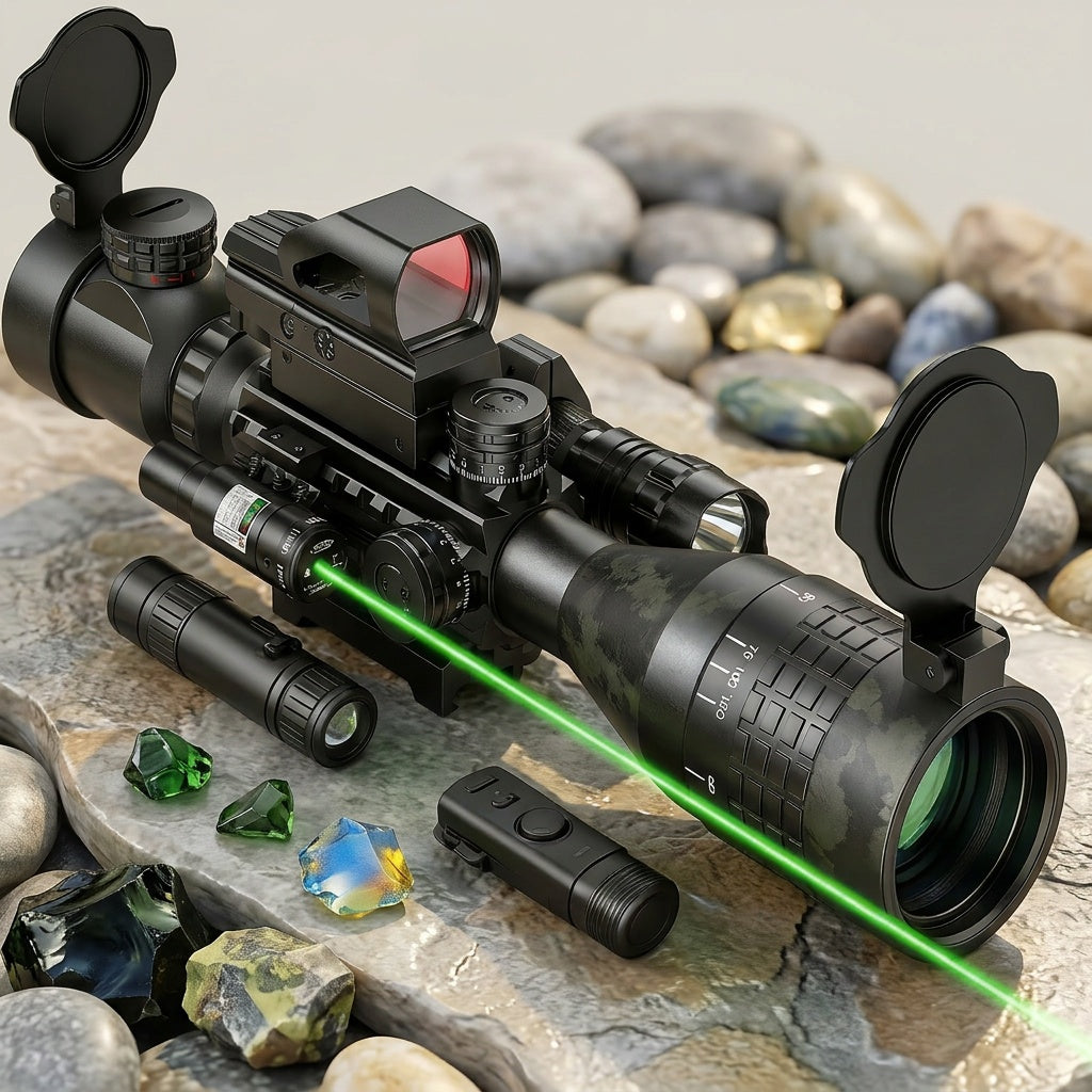 4-16x50 Rifle Optical Scope & Red Dot Combo with Red or Green Laser Illuminated Reticle for 20mm Picatinny Rail – Hunting Shooting Tactical Weaponlight