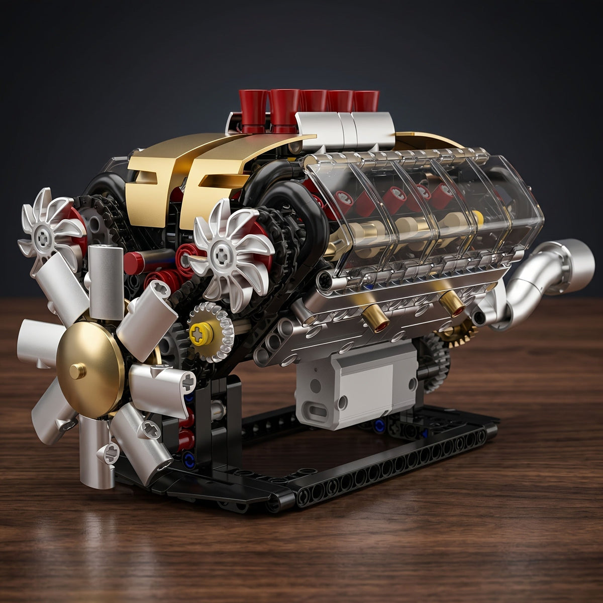 Transparent Mechanical Engine Model Building Kit with Automated Gear Transmission and Piston Simulation - STEM Science Project for Teens, Adults, Hobbyists, Mechanics - Birthday and Christmas Gift