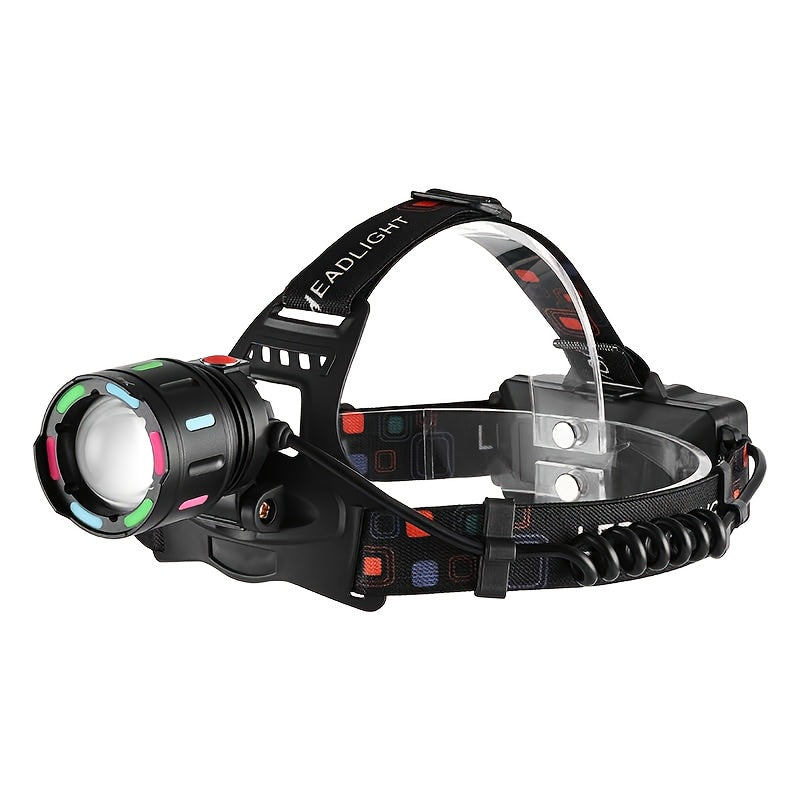 Rechargeable LED Headlamp, 4 Modes, Adjustable Focus, 90° Tilt, Warning Taillight, Durable Headlight for Camping, Hiking, Adventure, Emergency, and Repair Work for Adults
