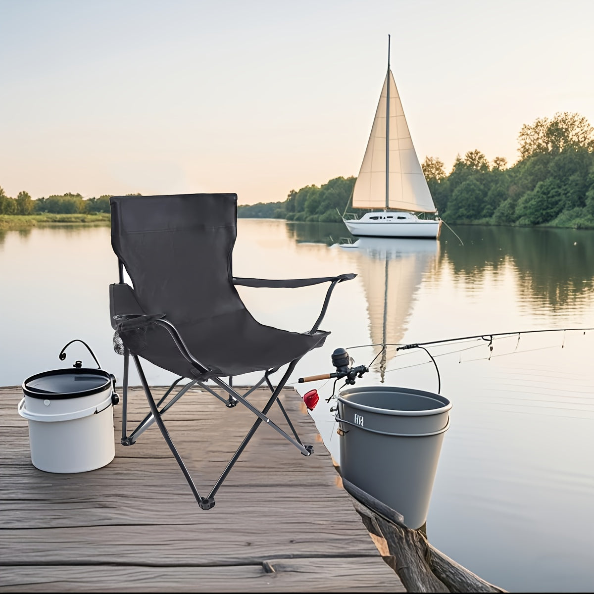 Foldable Camping Chairs 2 Pack – Steel Frame, Oxford Cloth, Cup Holders, Portable Storage Bags for Outdoor BBQ, Courtyard, Beach, Picnic, Holiday Gift