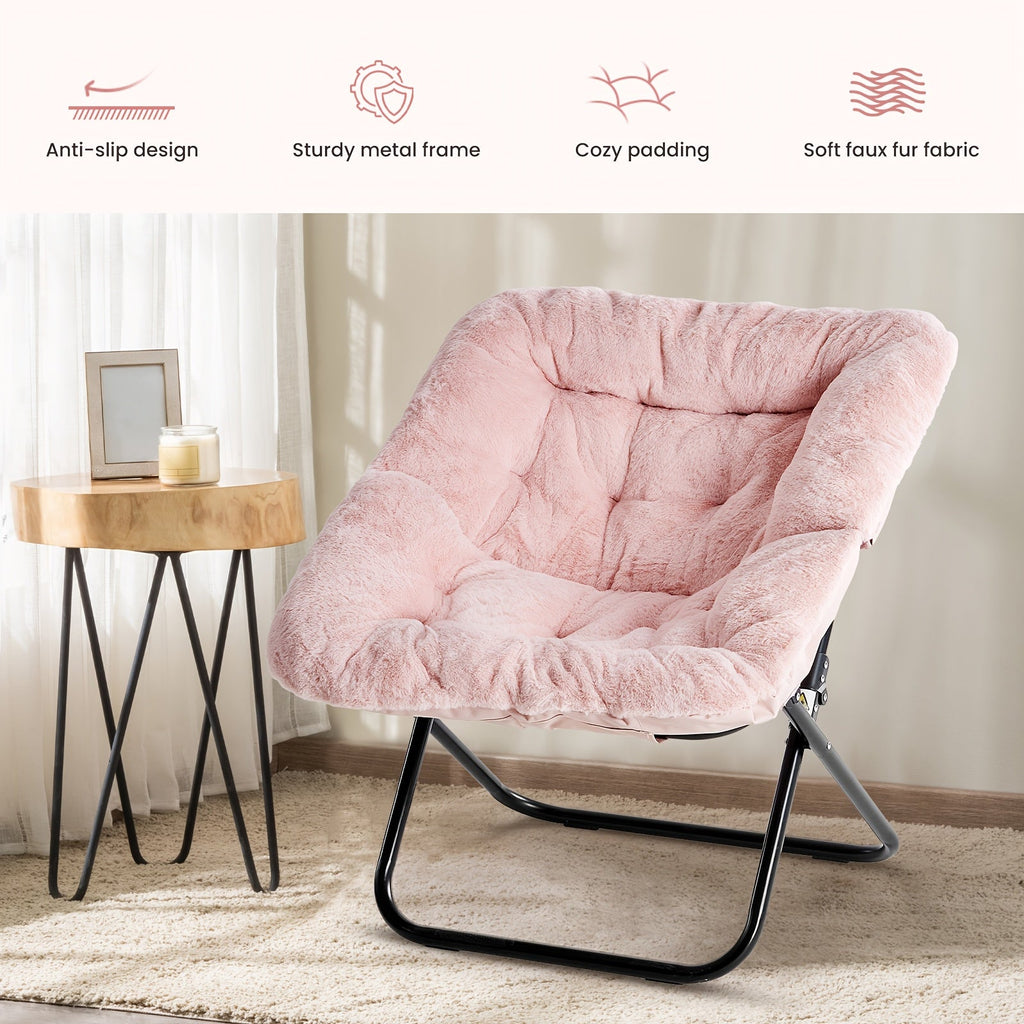 Square Moon Chair – Folding Portable 450 LB Capacity Accent Chair for Living Room Bedroom Reading & Relaxing in Pink White & Gray