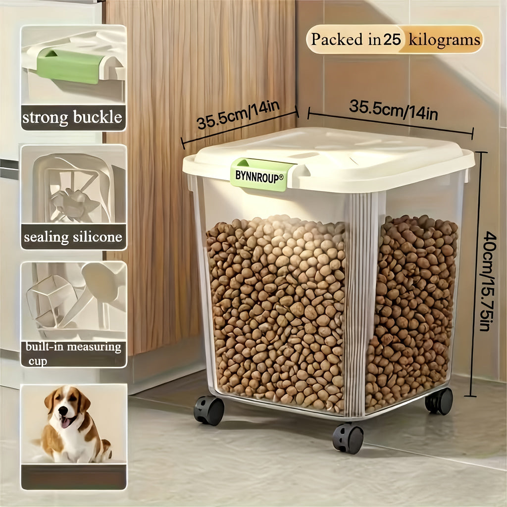 Pet Food Storage Container with Locking Lid & Scoop – Moisture-Proof Airtight Bin 6-55 lbs, Optional Wheels & Cute Sticker, Large Capacity for Cat & Dog Food, Grains, and Flour