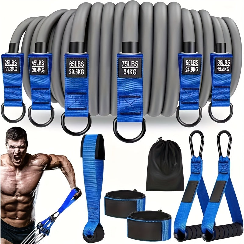 300lb Heavy-Duty Resistance Band Set Home Gym Strength Training Kit with Handles, Door Anchor, and Ankle Straps for Full-Body Workout, Muscle Building, Toning, and Rehabilitation