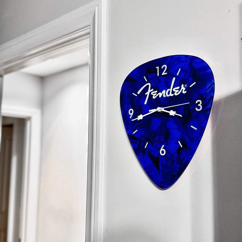 Fender Guitar Pick Shaped Wall Clock - Music Room, Studio & Home Decor - Blue