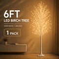 6FT 600 LED Warm White Artificial Birch Tree Floor Lamp Flexible Branches Hand-Wrapped Bark Trunk Plug-In for Living Room Christmas Wedding & Home Decor