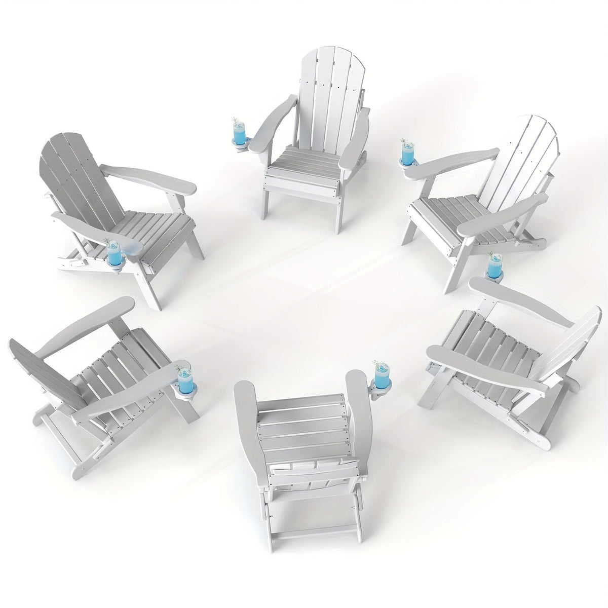 Folding Adirondack Chair with Cup Holder Portable Recliner Stainless Steel Frame Durable Plastic Easy Clean for Patio Poolside Garden Camping Set of 1 2 4 6