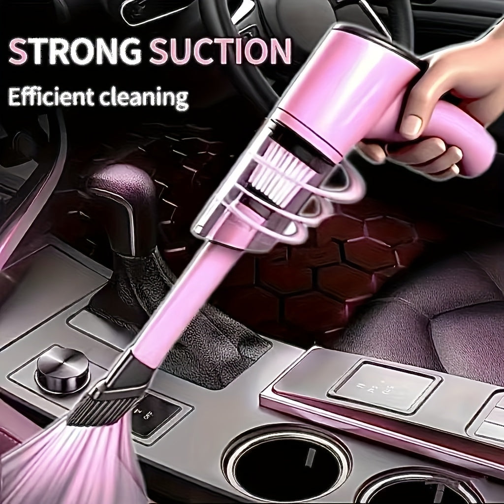 Pink Mini Handheld Car Vacuum Cleaner, Strong Suction, Dry & Wet Cleaning for Pet Hair and Cat Hair, Multifunctional Portable Cordless, Cute Design for Women and Girls