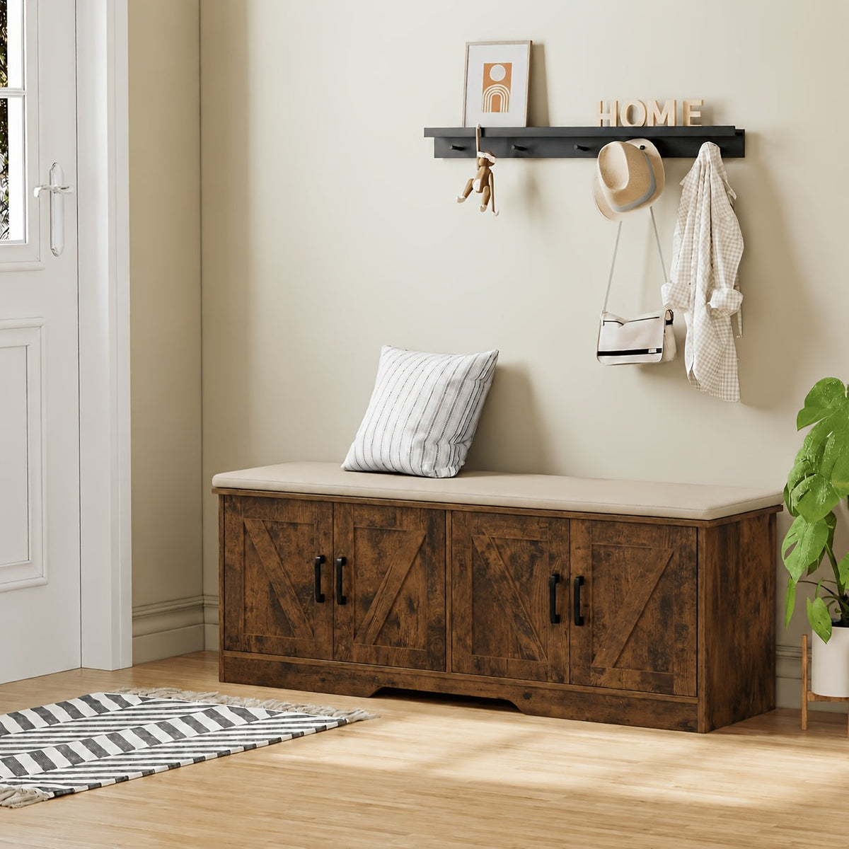 Entryway Storage Bench with Hidden Shoe Storage & Padded Seat, Removable Shelves for Boots Heels Sneakers, Shoe Cabinet Bench for Mudroom Hallway Bedroom Apartment, Family Organizer Furniture