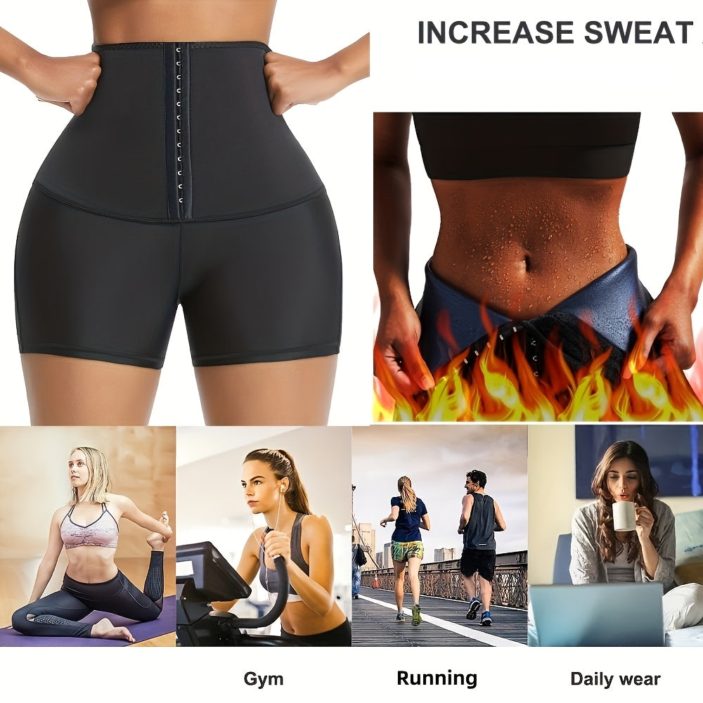 Women's High-Waist Sauna Compression Shorts – Slimming Sweat-Enhancing Capri Pants, Button-Up Shaping Three-Quarter Leggings for Gym and Fitness (S-XXL)