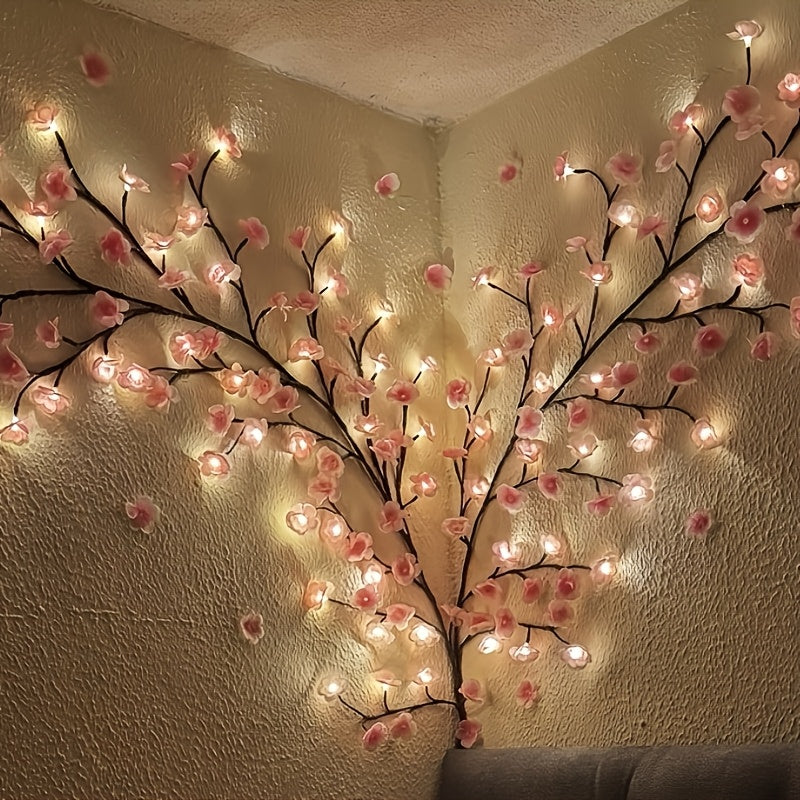 Light Pink Cherry Blossom Vine LED String Lights – 148cm (58") 70 Blossoms & 70 LEDs for Bedroom Bedside Living Room Wall DIY & Christmas Decor