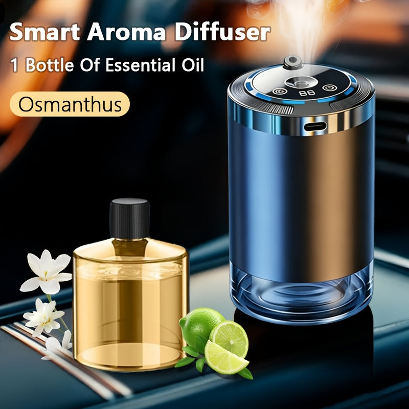 Smart Car Aroma Diffuser with Essential Oils, Starry Sky Projection Humidifier, Ambient Light, Car Air Freshener, Ocean/Osmanthus/Cologne Scent, 1.69oz Bottle for Car Interior