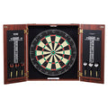 Dartboard Cabinet Set with 18" Self-Healing Sisal Board, 6 Steel Tip Darts, Scoreboard, Retro Woodgrain Cabinet, Staple-Free Bullseye, Complete Accessories Included, for Home Game Room Bar