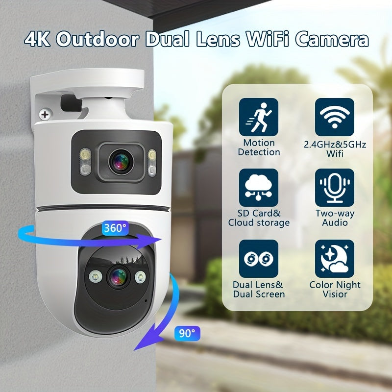 4K Dual Lens WiFi Security Camera Indoor 2.4GHz/5GHz Dual-Band, Color Night Vision, Motion Detection, Tamper Alert, Two-Way Audio – Wireless Home Security Camera Wall Mount