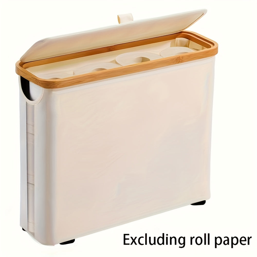 Bamboo Toilet Paper Holder Basket with Lid - Large 9-Roll Storage Organizer for Bathroom, Modern Minimalist Freestanding Toilet Paper Storage Cabinet in Black, Beige, Gray, and Pink