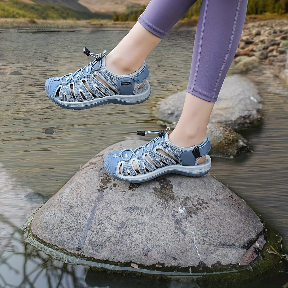 Women's Closed-Toe Hiking Sandals, Lightweight Non-Slip Water Sandals with Adjustable Bungee Lace & Hook-and-Loop Strap, Breathable Athletic Sport Outdoor Shoes for Beach, Camping, Fishing, Travel, and Walking