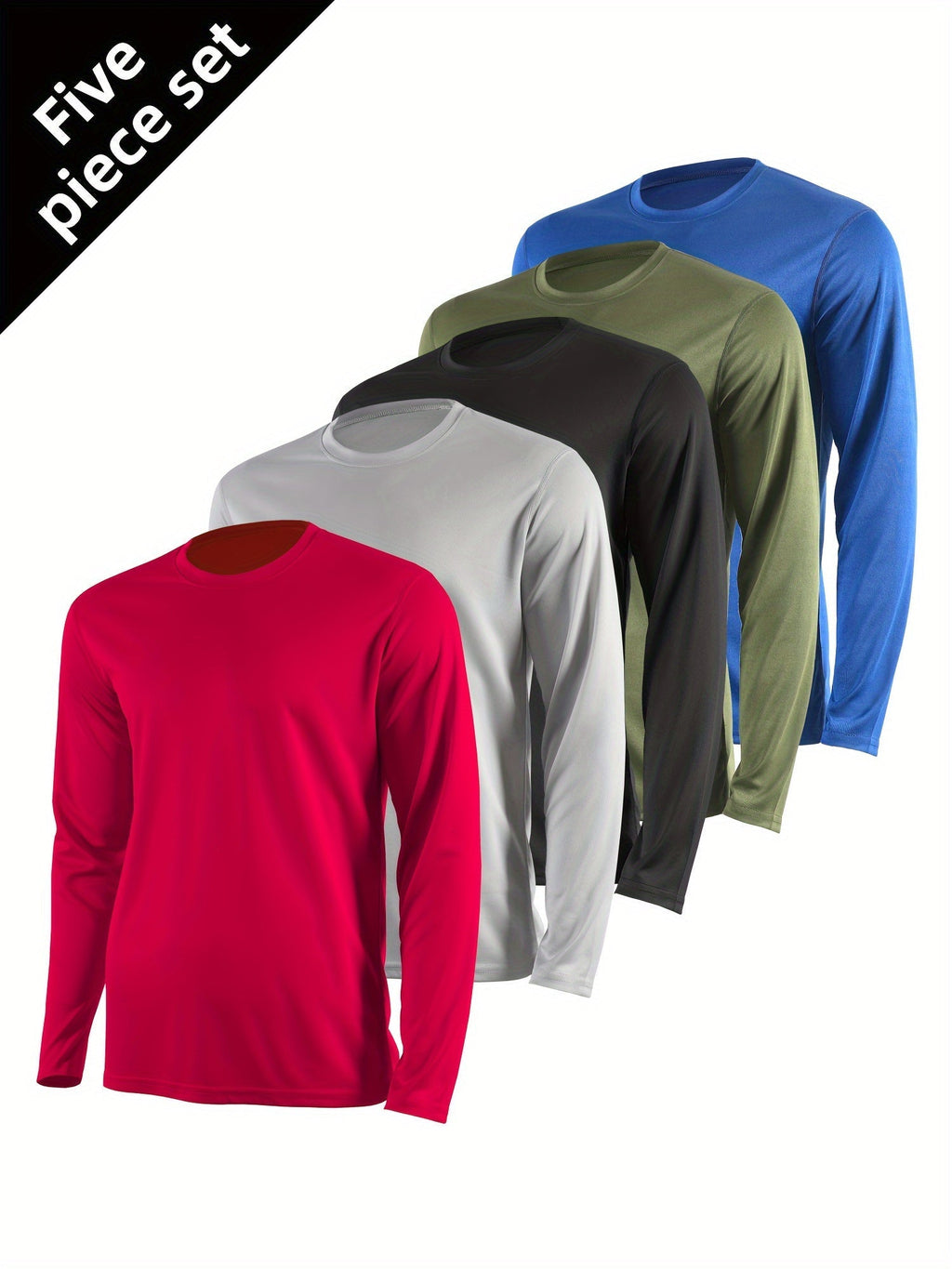 Men's Quick-Dry Long Sleeve Shirts 5-Pack, Moisture-Wicking Breathable Athletic Workout Tops - Anti-Odor Stretchy Running Gym Training Shirts, S-XXL