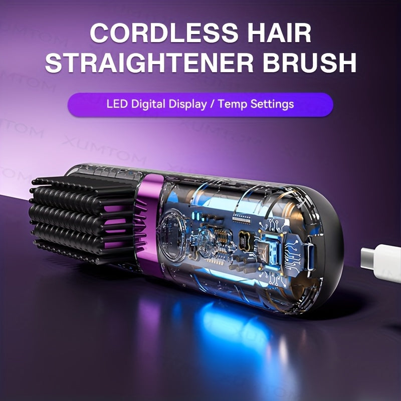 2-in-1 Hair Straightening Comb & Curling Iron - 4-Speed Temperature Control, Fast Heating, LED Display, USB Charging - Standard & Upgraded Versions - Black & Beige