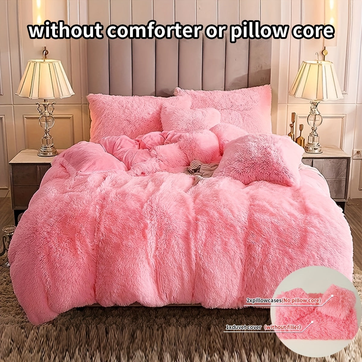 Plush Duvet Cover Set 3 Piece, Long Hair Knitted Polyester, Solid Color Fuzzy Comforter Cover with Zipper Closure, All-Season Soft Cozy Bedding Set for Bedroom, Multiple Colors Available