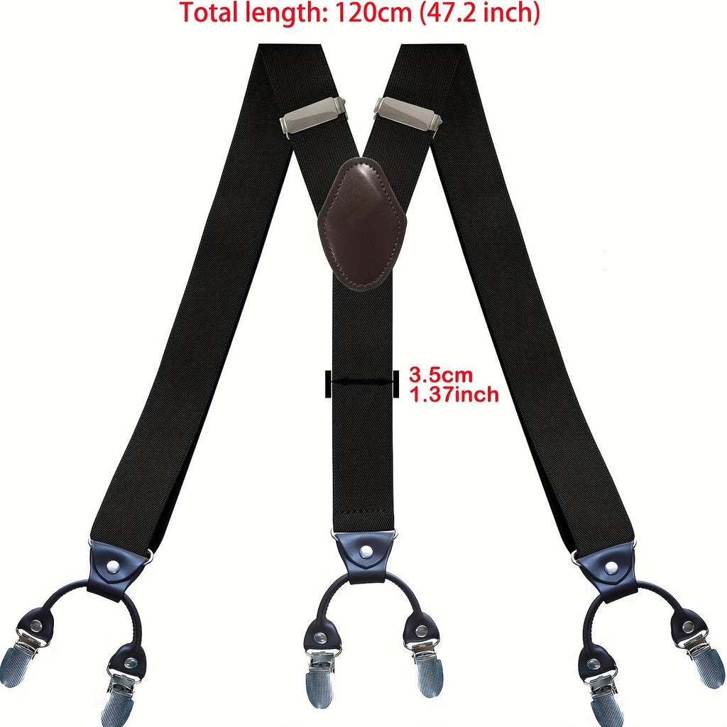 Men's Y-Back PU Leather Heavy Duty Suspenders with 6 Metal Clips – Adjustable Elastic Vintage Style, Black, Gray, Navy Blue, White, Coffee, Beige, Wine Red, for Casual & Formal Wear