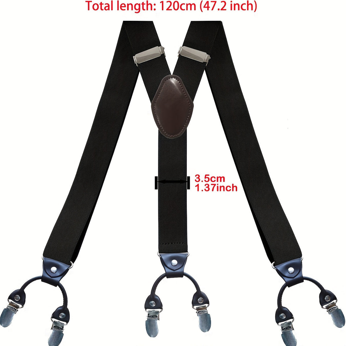 Men's Y-Back PU Leather Heavy Duty Suspenders with 6 Metal Clips – Adjustable Elastic Vintage Style, Black, Gray, Navy Blue, White, Coffee, Beige, Wine Red, for Casual & Formal Wear