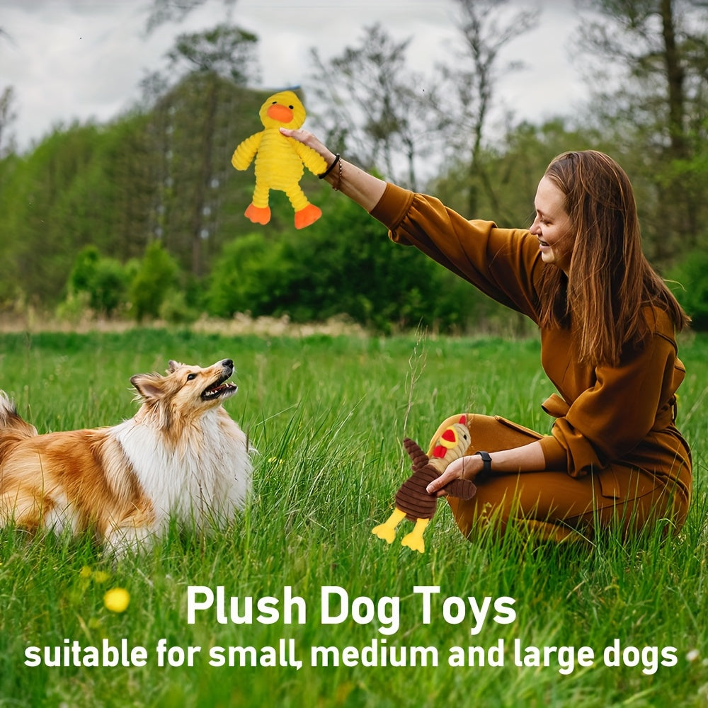 Plush Dog Squeaky Toys 5-Pack Bundle – Washable Stuffed Animal Chew Toys for Small, Medium, and Large Dogs, Embroidered Safety Eyes, Animal Designs (Pig, Frog, Elephant, Chicken, Fox)