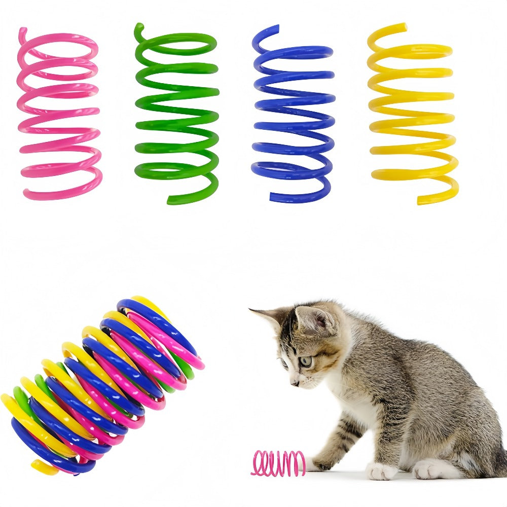 猫咪弹簧玩具100件装 - 适合室内猫咪和幼猫的彩色塑料螺旋弹簧，互动式狩猎、拍打和啃咬玩具，耐用无电池大包装猫玩具，多猫家庭超值套装