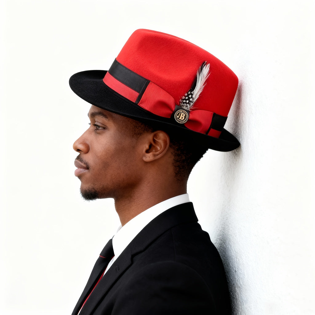 Men's Vintage British Gentleman Top Hat – Cashmere Wool Blend Adjustable 57-60cm, Classic Fall Winter Dress Hat in Black, White, Red, and Yellow, Stylish Gift for Men's Birthdays and Holidays