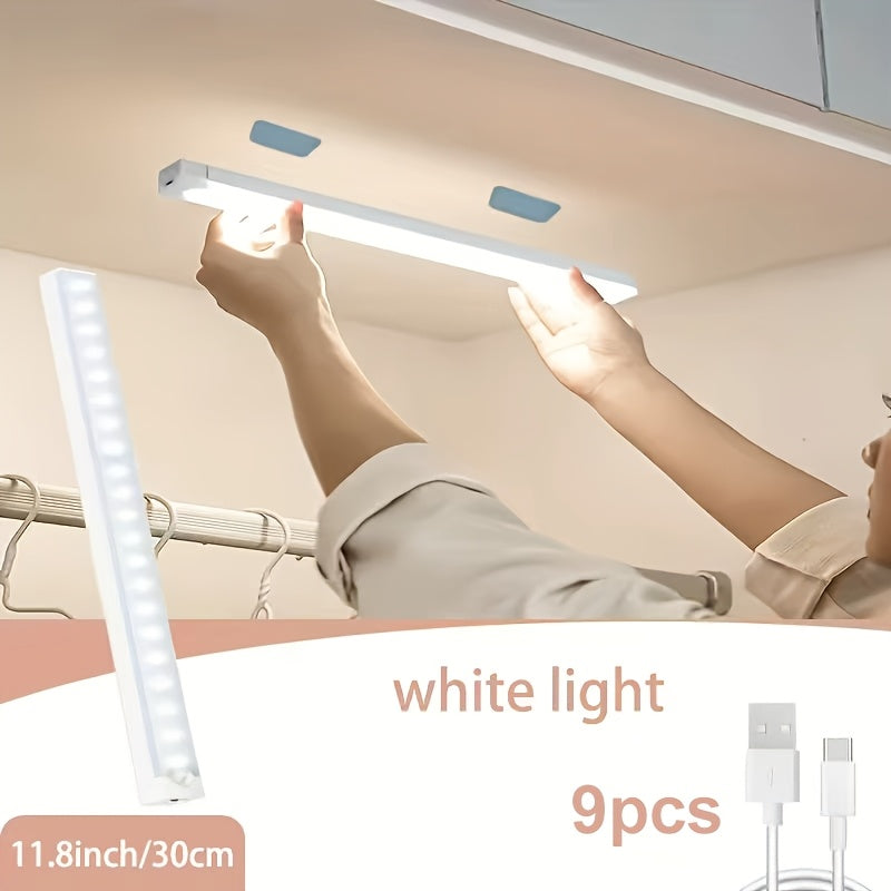 LED Motion Sensor Cabinet Lights USB Rechargeable 6 9 12pcs Wireless Night Light 3 Adjustable Modes for Bedroom, Staircase, Kitchen, Closet, Under Cabinet, Bedside Reading, Hallway, and Home Lighting