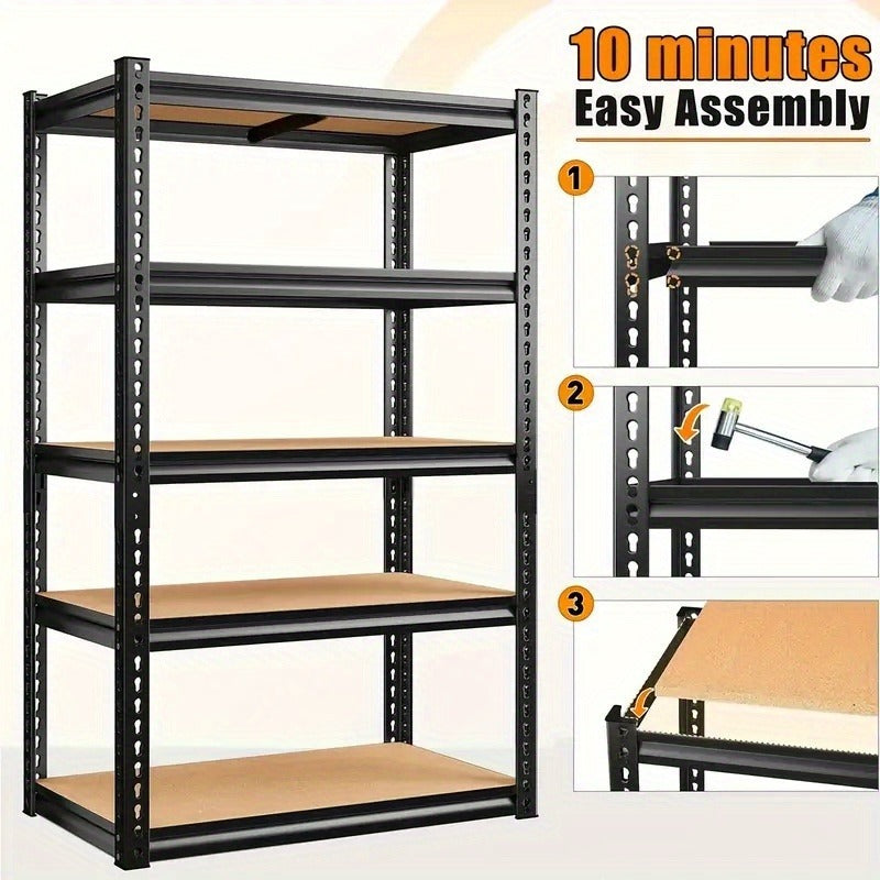 5-Tier Heavy-Duty Metal Shelving Unit, 2000 lbs Total Capacity, 72"H x 35.5"W x 15.8"D, Adjustable Shelf Heights, Easy Assembly, for Garage Basement Warehouse Commercial & Residential Storage