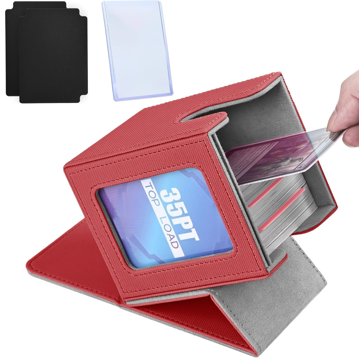 TCG Deck Box for 100+ Double-Sleeved Cards, Commander Display Card Storage Case with 2 Dividers, Top-Sleeve Compatible with MTG Magic the Gathering, Pokemon, Yu-Gi-Oh Trading Card Games - Black, Gray, Blue, Purple, Green