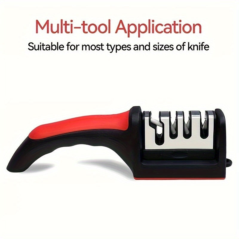 4-Stage Professional Knife Sharpener - Tungsten, Diamond & Ceramic Whetstone Stages, Non-Slip Grip, Fast & Precise Sharpening - Kitchen & Chef Knives - Red & Black