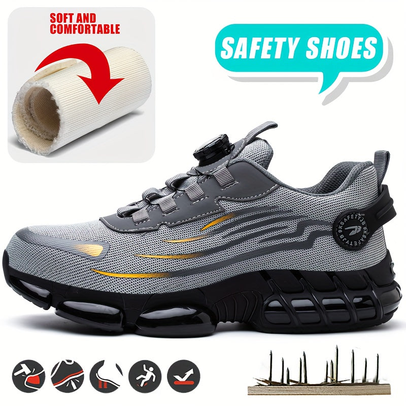 Men's Steel Toe Work Shoes Slip-Resistant Safety Boots Breathable Composite Toe Sneakers Abrasion-Resistant Construction Work Boots Black Dark Gray US 6-11