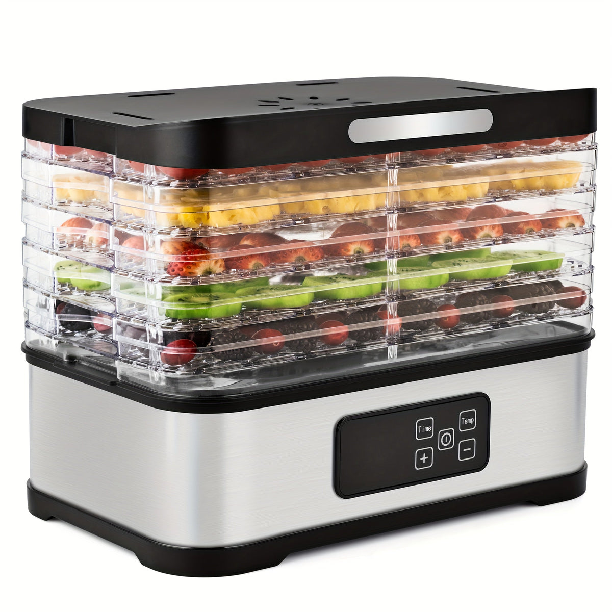 Food Dehydrator - 5-Tray & 8-Tier BPA-Free Stackable, 95–158°F Digital Temp Control, Quiet <33dB, 240W - Jerky, Fruit, Meat, Veggies, Herbs & Snacks - Silver & Green