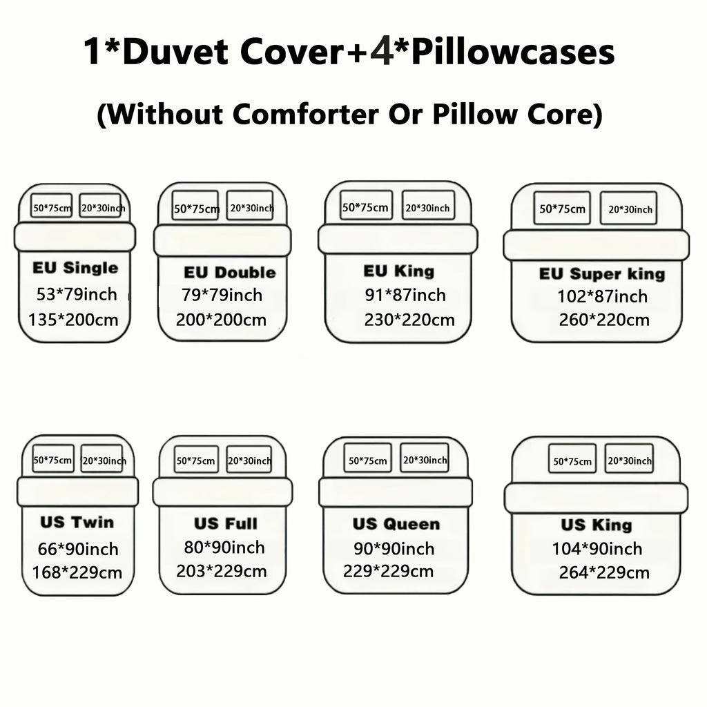 Washed Microfiber Duvet Cover Set 5-Piece, 1 Duvet Cover + 4 Pillowcases, Zipper Closure & Corner Ties, Soft Breathable Bedding Set for Home School Guest Room, No Insert, Multiple Sizes & Colors