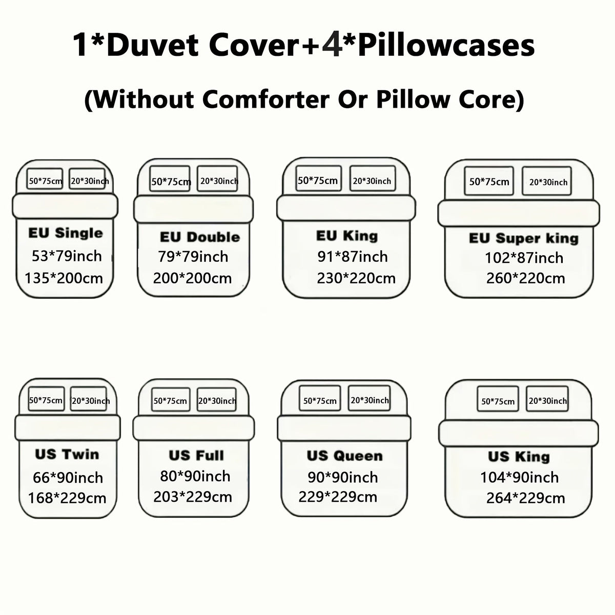 Washed Microfiber Duvet Cover Set 5-Piece, 1 Duvet Cover + 4 Pillowcases, Zipper Closure & Corner Ties, Soft Breathable Bedding Set for Home School Guest Room, No Insert, Multiple Sizes & Colors
