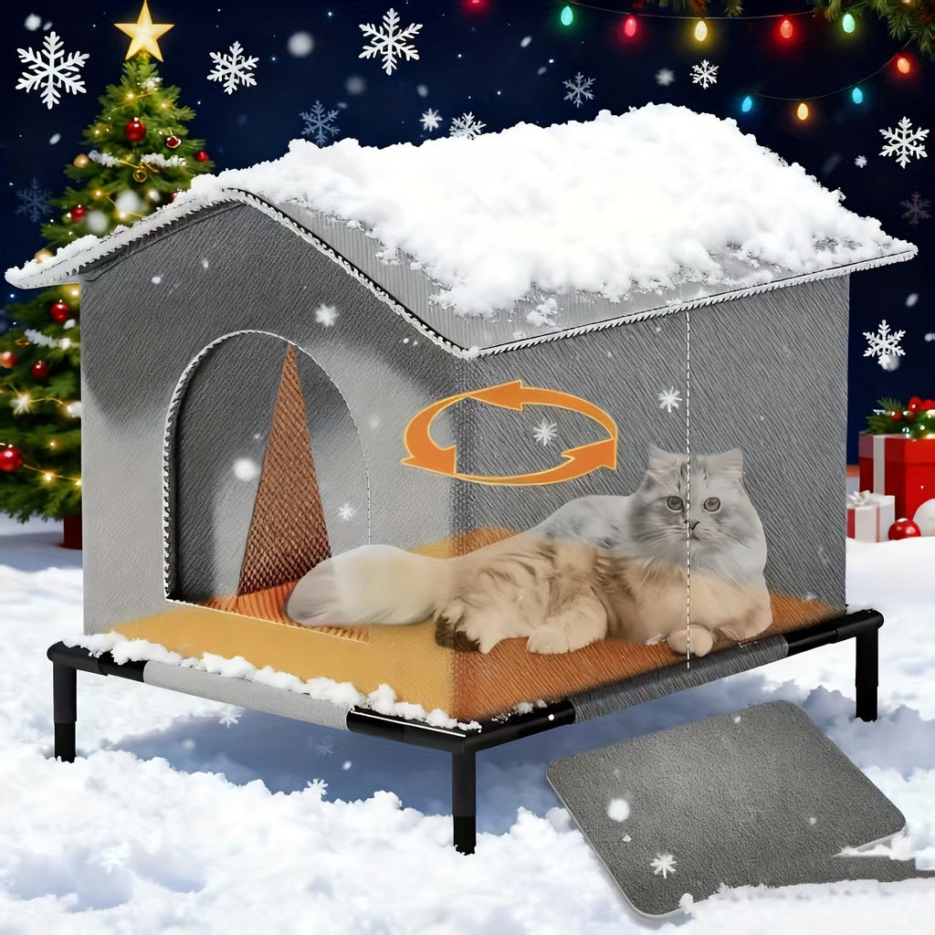 Insulated All-Season Outdoor Cat Shelter – Weatherproof Warm House for Stray & Feral Cats and Small Dogs, Raised Base, Medium, Large, and Extra-Large Sizes, Sturdy Year-Round Outdoor Pet Bed & Habitat
